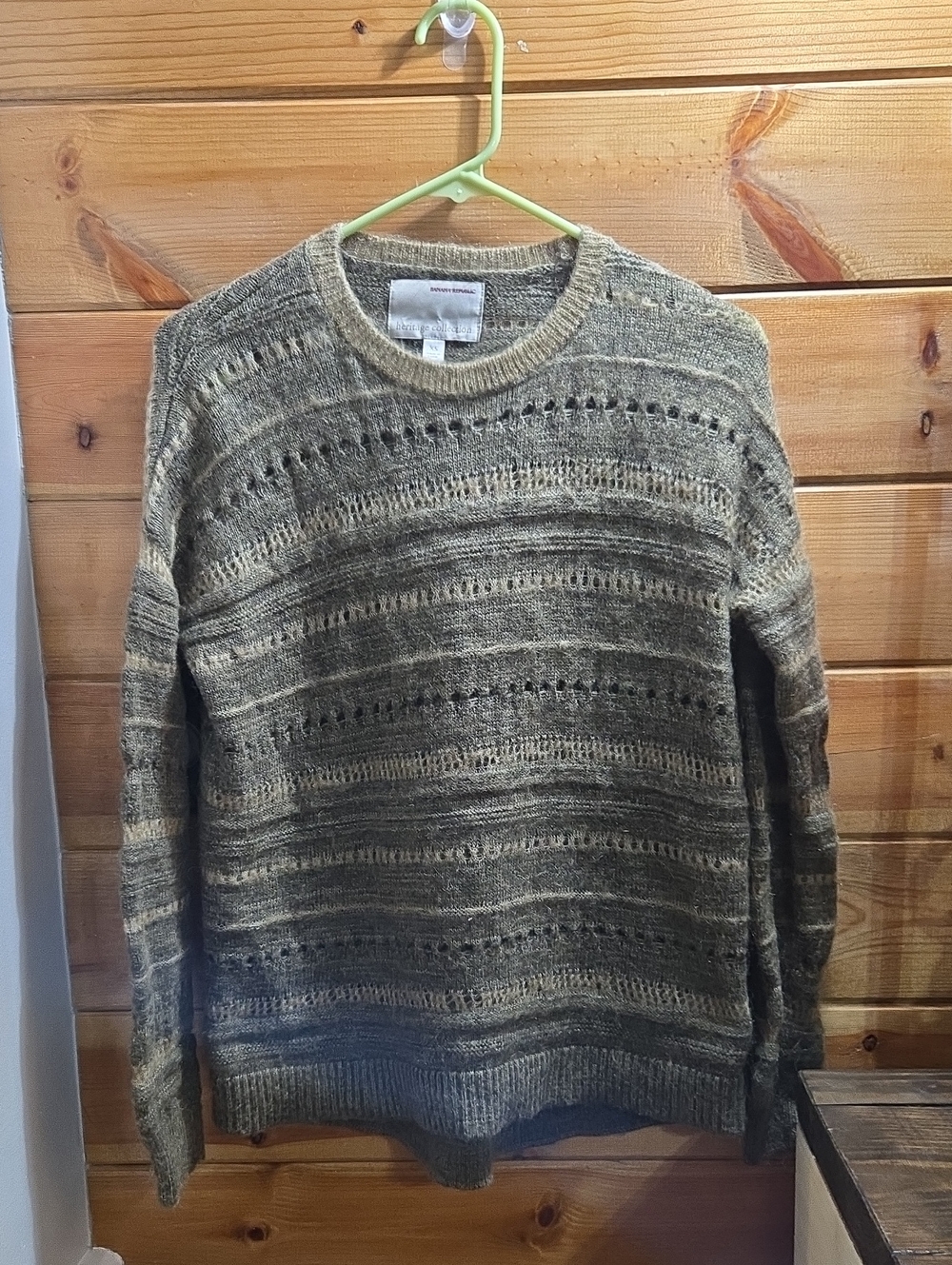 Banana Republic Men's Heritage Olive-Tone Openwork Crewneck Sweater Wool XS 0720